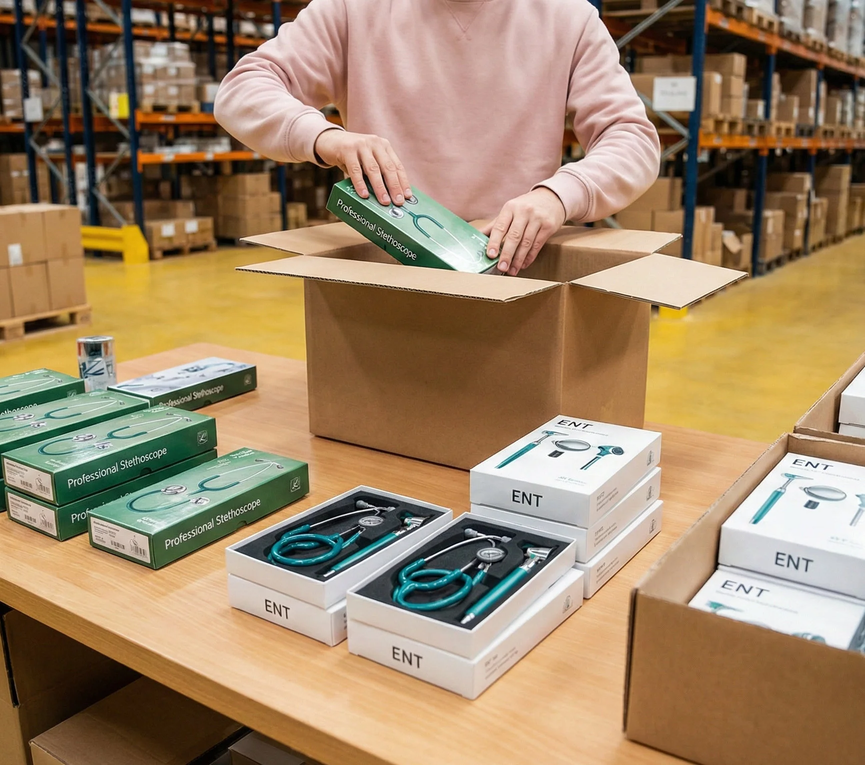 Konfektionierung von Marketing-Sets im Lager mit ENT- und Versandboxen